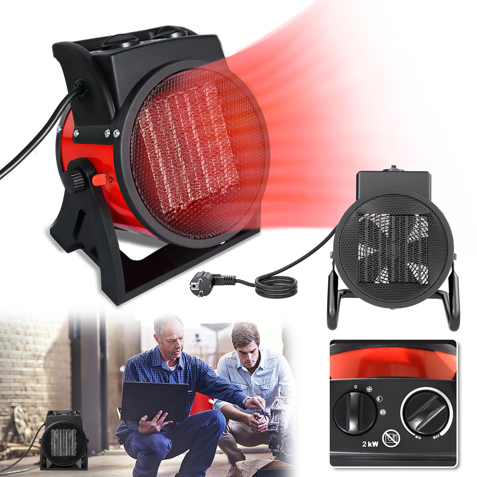 2kw kommerzielle hvac-heizeinheit - hochleistungsindustriehizung mit konstanttemperaturregelung, schnelles aufheizen für büros, lagerhallen, baustellen - europäischer stecker (220-240v), überhitzschutz, ideal für hvac-systeme & temporäre arbeitsbereiche, tragbarer heizer, kompaktes design, langlebige bauweise, lagerarbeiter 0