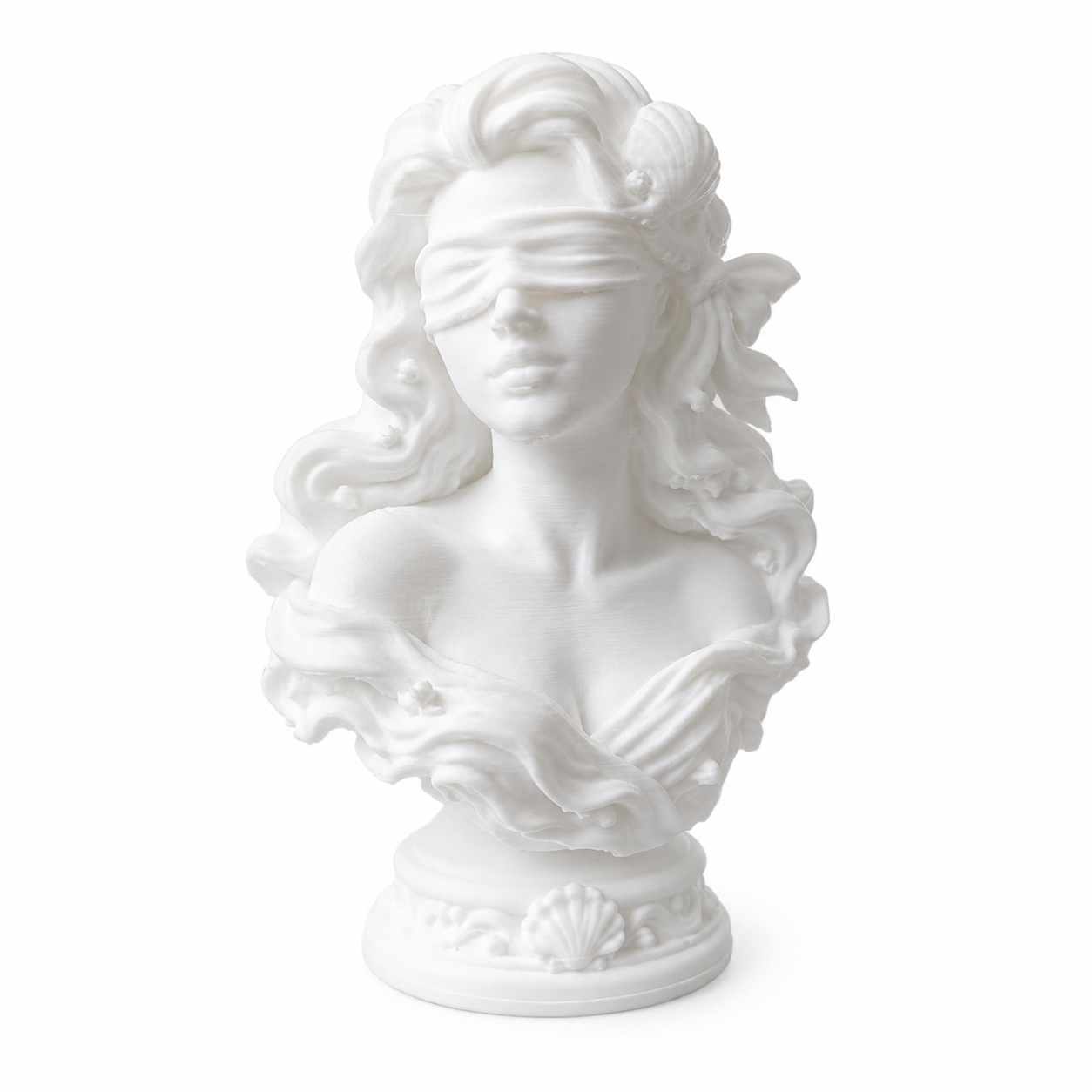 TEMU Blindfolded Woman Bust Statue - Classical Female Sculpture Figurine With Seashell Accents, Plastic Blindfolded Goddess Statue Suitable For Home
