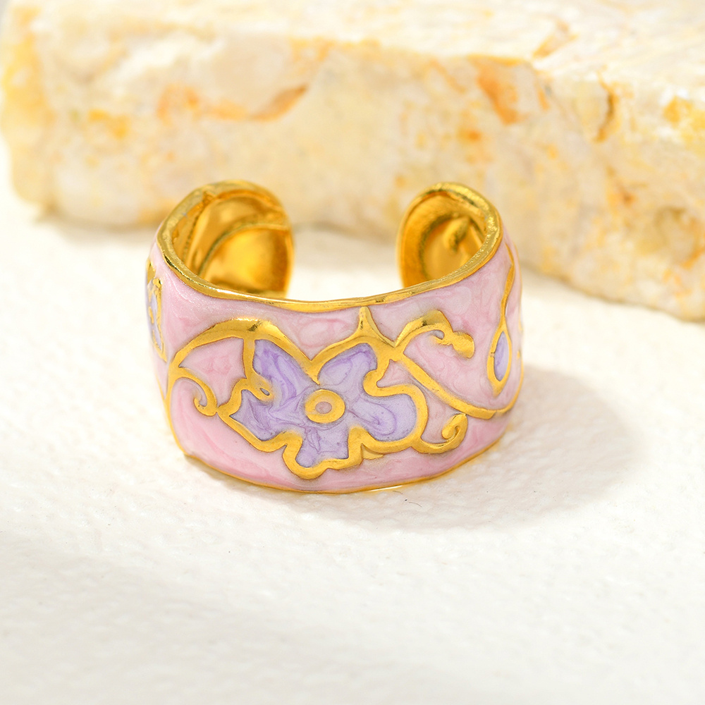 High-Quality Titanium Steel Flower Dripping Oil Open Ring
