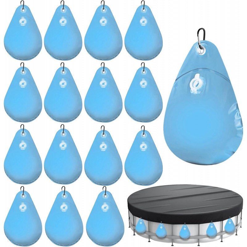 TEMU 8/16pcs Poids de Couverture de Piscine avec Crochets, Sac de Suspension de Couverture de Piscine en PVC Robuste, Poids de Couverture de Piscine