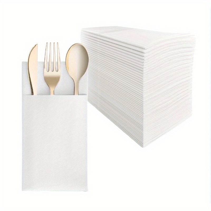 50pcs Disposable Pocket Textured White Napkins, Prefolded Elegant Table Decoration For Wedding Dinner Party Restaurant Events