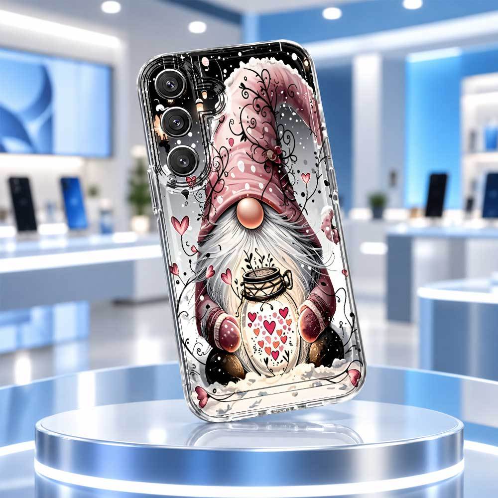 Image of Phone Case - Cute Elegant Gnome With Pink Hat And Heart Jar Phone Case Compatible With S24, S23+, A54, A73, S26ultra, A52, S25, A53, A55, S22 Plus, S26, Gift Idea, Kawaii Vintage Protective Cover
