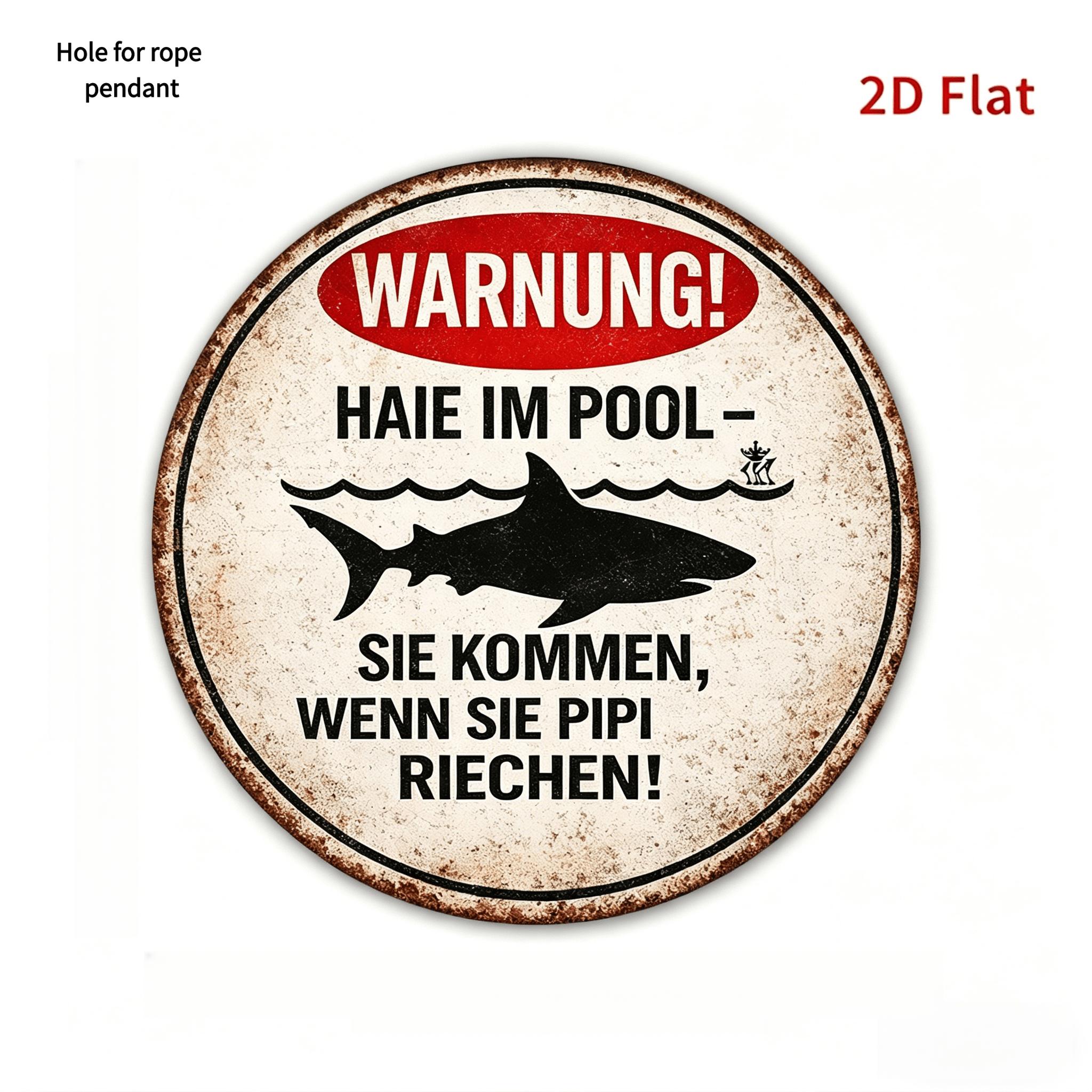 Image of 2d Flat, 1pc Wooden Round Sign, Vintage Plaque With "shark Warning" Text, "pool Safety Reminder" Decorative Sign, Suitable For "pool Party, , Vacation Home" Decor Or Gift