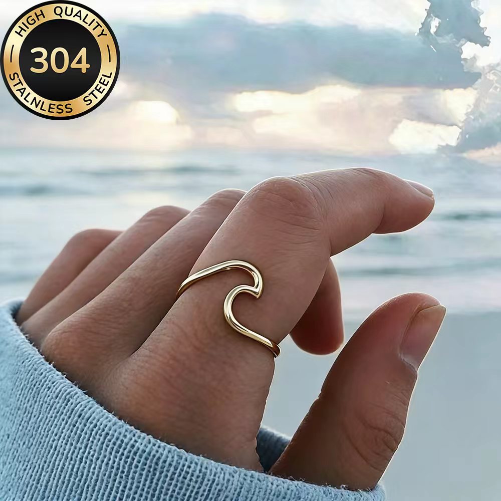 Wave Ring, Hypoallergenic Stainless Steel, Elegant Daily Wear