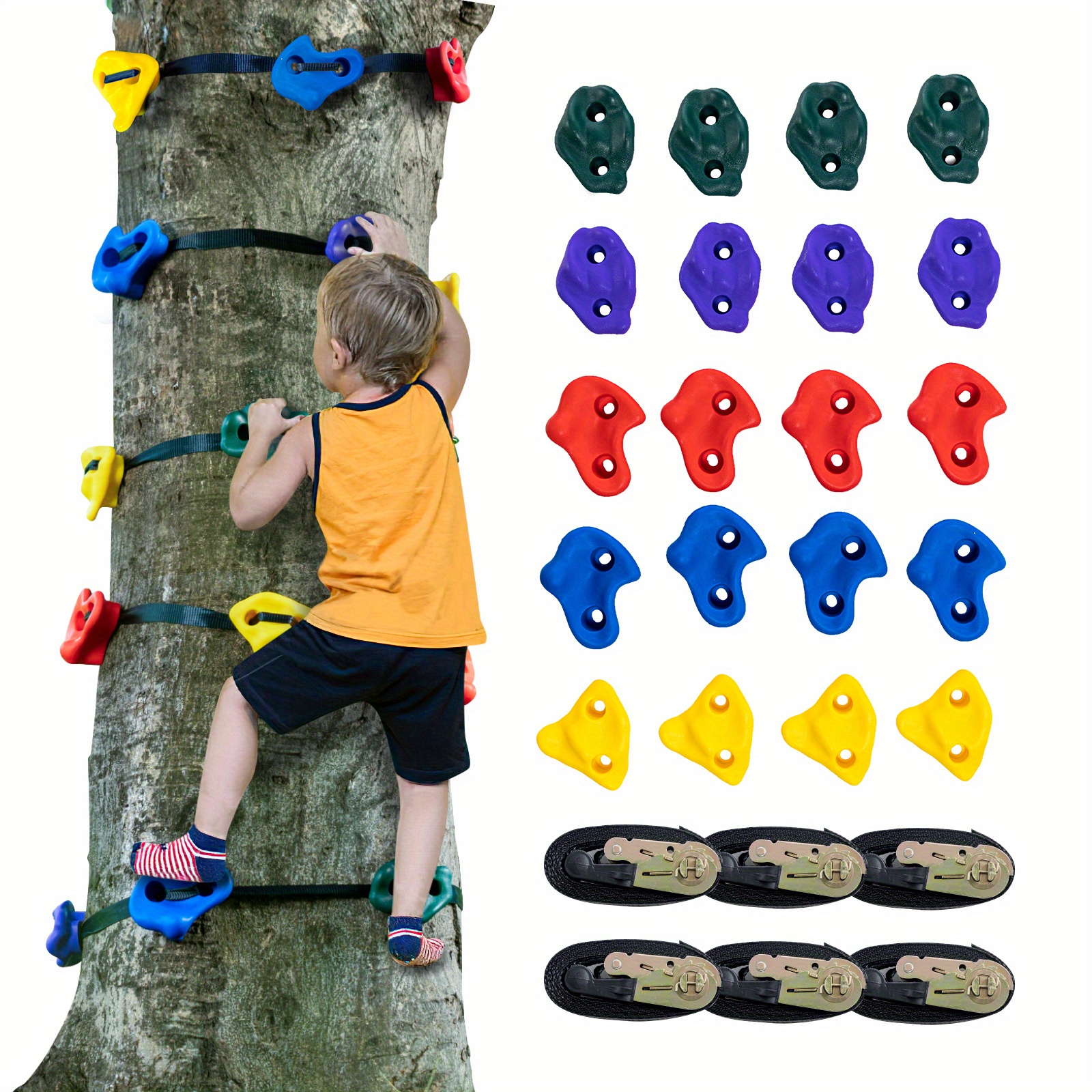 

Vevor Climbing Kit, 20 Tree Climbing Holds And 6 Ratchet Straps, Large Climbing Rocks For Kids And Adults Climber, Colors And Shapes, For Outdoor Obstacle Training