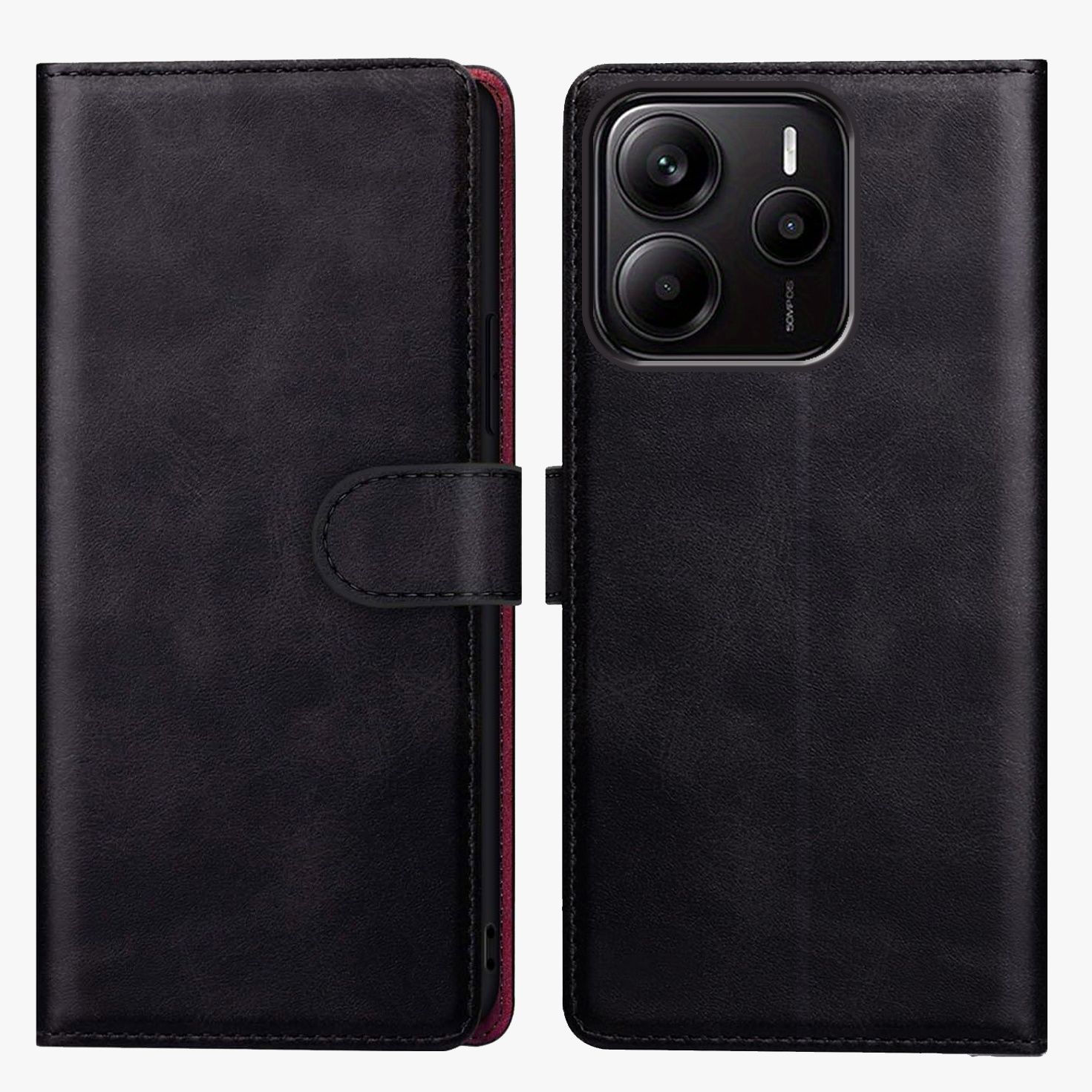 TEMU para teléfono: para Xiaomi Redmi Note 14 5G (No compatible con 4G) con porta tarjetas, cuero PU, negra, carcasa tipo billetera para mujeres y