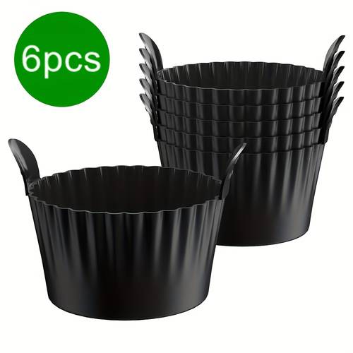 6pcs black silicone air fryer baking cups non stick round muffin tart molds with ribbed texture design for cakes egg tarts cupcakes durable kitchen accessories for baking cake preparation modern kitchenware material baking accessories