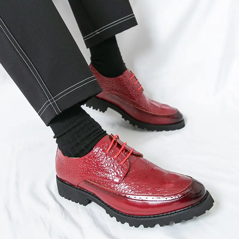 red dress shoes for wedding Formal Leather Men Business Shoes Male Geometric Oxfords Party Casual Flats from Dhgate Dress Shoes Perfect for your upcoming event mens vintage red wingtip dress