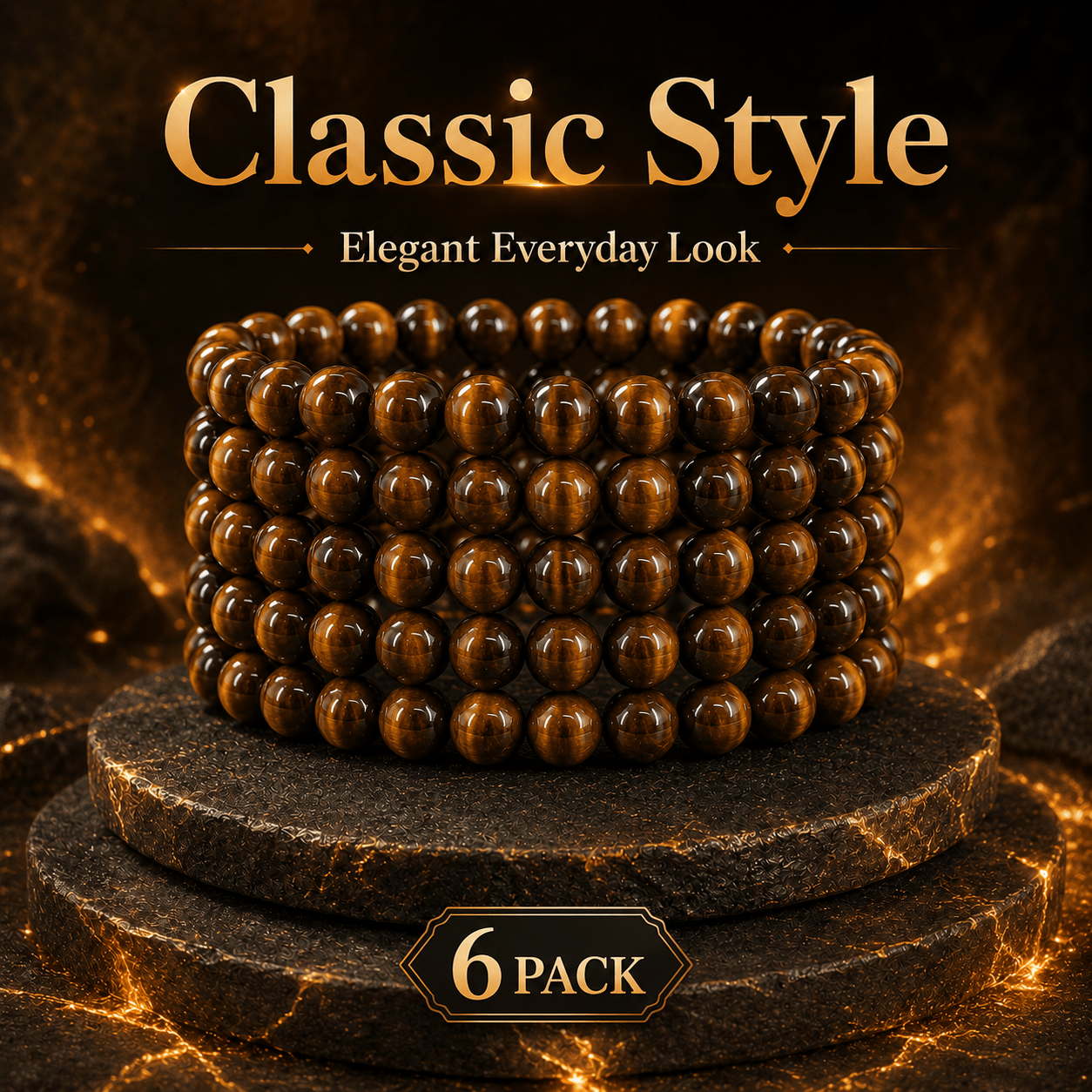 TEMU Set di 6 braccialetti in stile boh矇mien con occhio di tigre, braccialetti elastici con perline da 8 mm, gioielli con pietre preziose naturali e