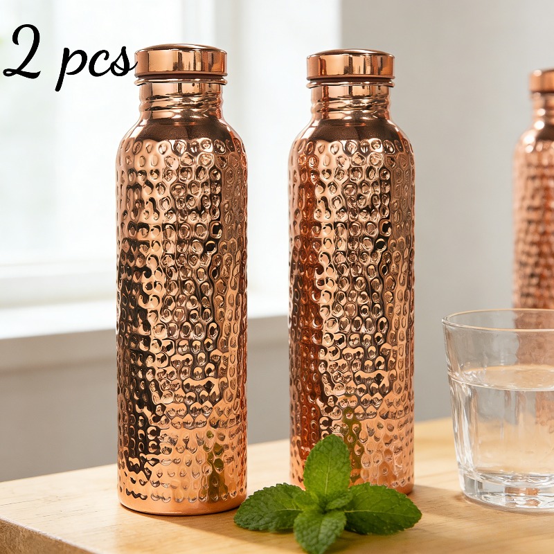 E-shop 2er-Set 800ml Wasserflaschen mit elegantem handgehämmertem Design, auslaufsicheren Deckeln, langlebig hygienisch, geeignet für Zuhause, Büro,