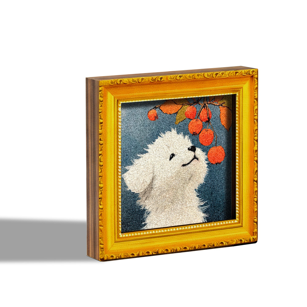 Image of 1 Cute Dog Refrigerator Magnet | Wooden Mini Decorative Painting Of A Cute Gazing At Autumn Berries, Perfect For Home Kitchen Decor, Holiday Gifts, And Accessories, Back Full Of Magnet