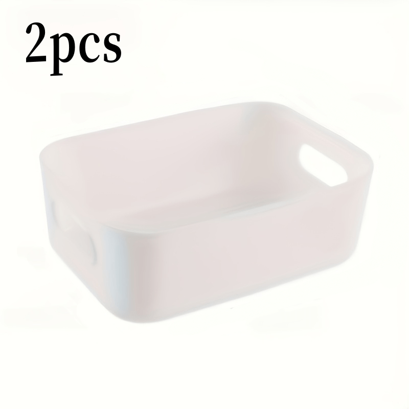 TEMU 2pcs White Handled Portable Desktop Storage For Boxes, Bathroom Kitchen Dormitory Utensils And Spices, Snack Storage Baskets, Plastic