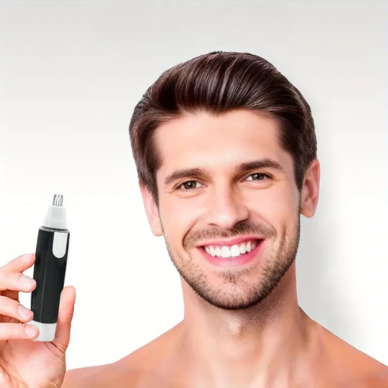 2 1 electric nose ear hair trimmer for men women battery powered detachable portable design with golden accent blades multi purpose facial hair trimmer for eyebrows face hair storage case Product details 1