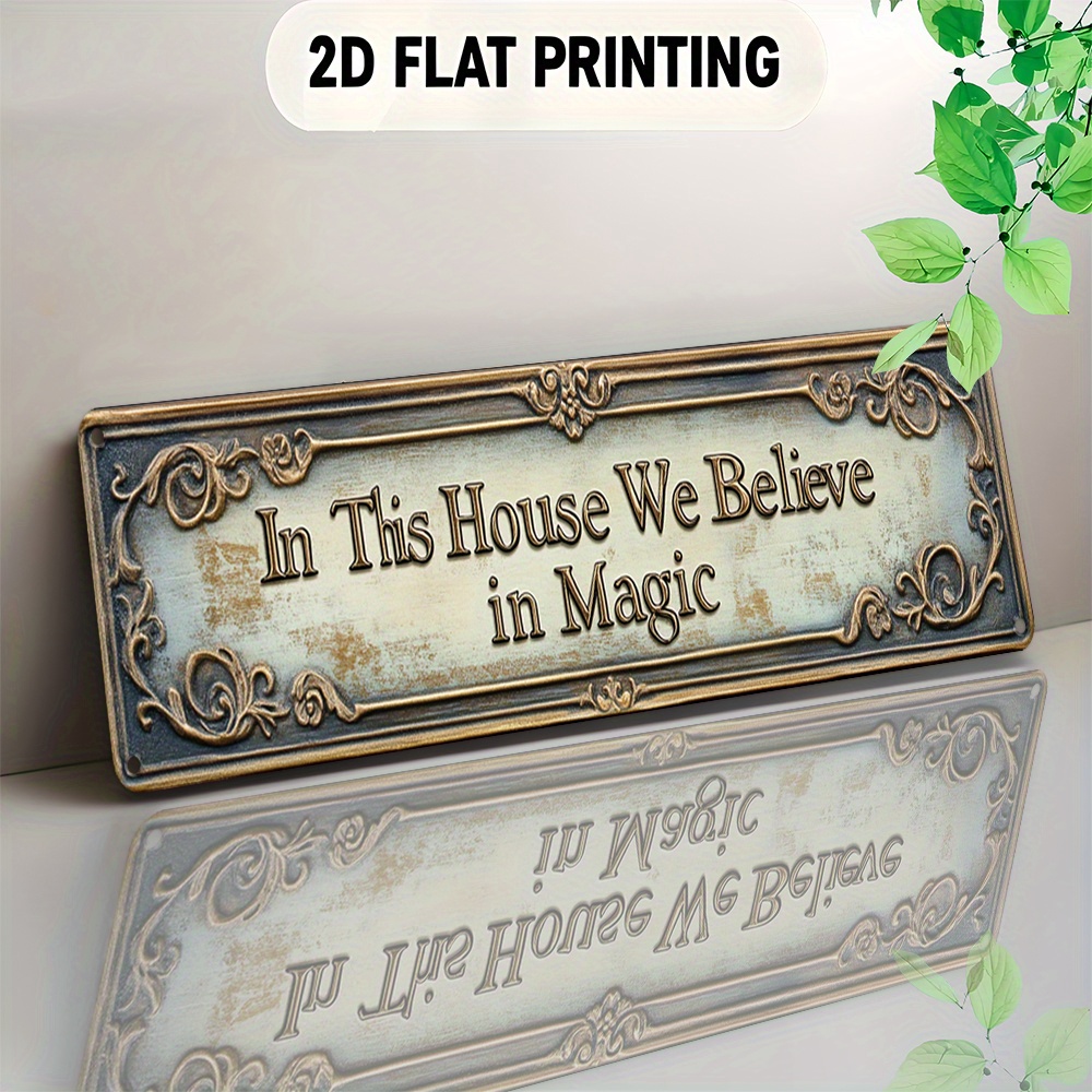 TEMU 2d Flat - 2dflat2d Flat, Retro Sign, With Intricate Border And Text - "in This House, In Magic" - Elegant European Style Decorative Plaque,