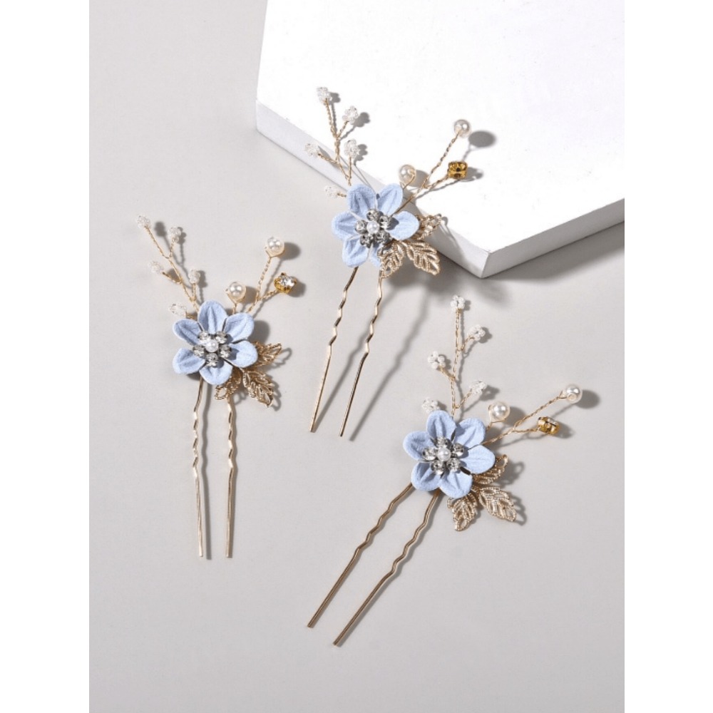 TEMU 3pcs Bridal Wedding Flower Alloy Leaf Hair Clip Set