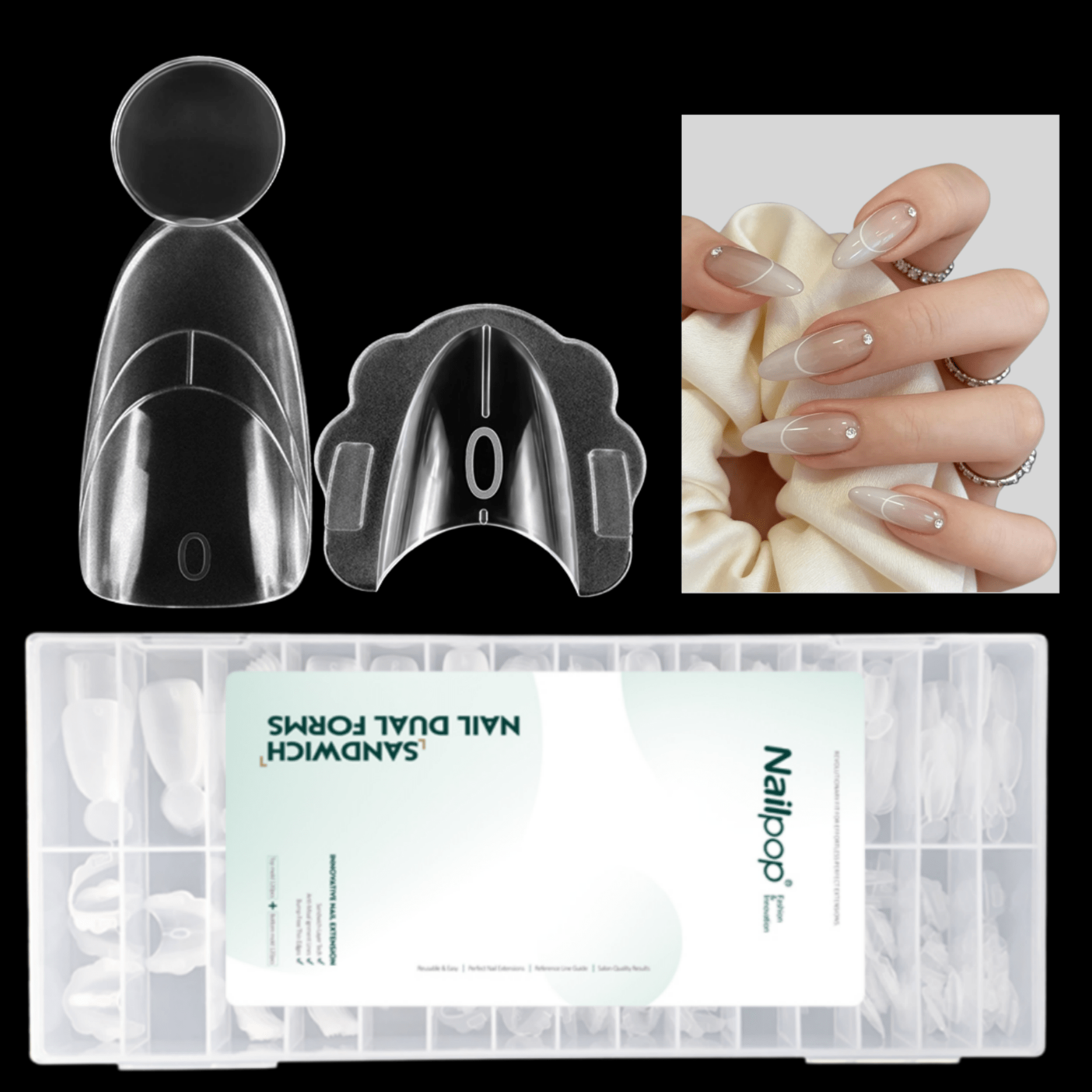 Image of For Hand-painted French Tip Extension Nail Molds. The Design Delivers Lines After Filling To Create A Line. It Forms In Without Drawing French Tips. The Sandwich Technique Ensures Thickness.