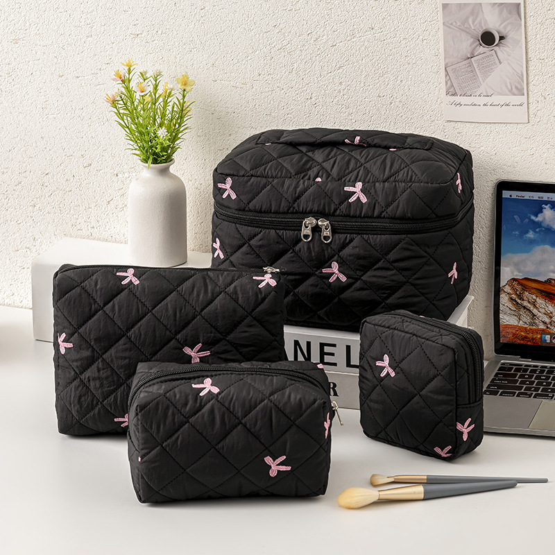 TEMU 4pcs Set Of Bow Women's Makeup Bags, Fashionable Large Capacity Travel Toiletry Bags, Multi-functional Storage Pouches, Suitable For Travel And