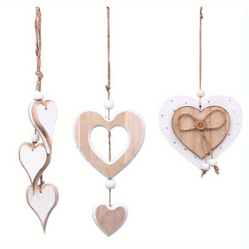 3pcs Window Hanging Decor Set, Heart-shaped Wall And Door Ornaments For Weddings Or Home Office Garden Outdoor Décor In Wood