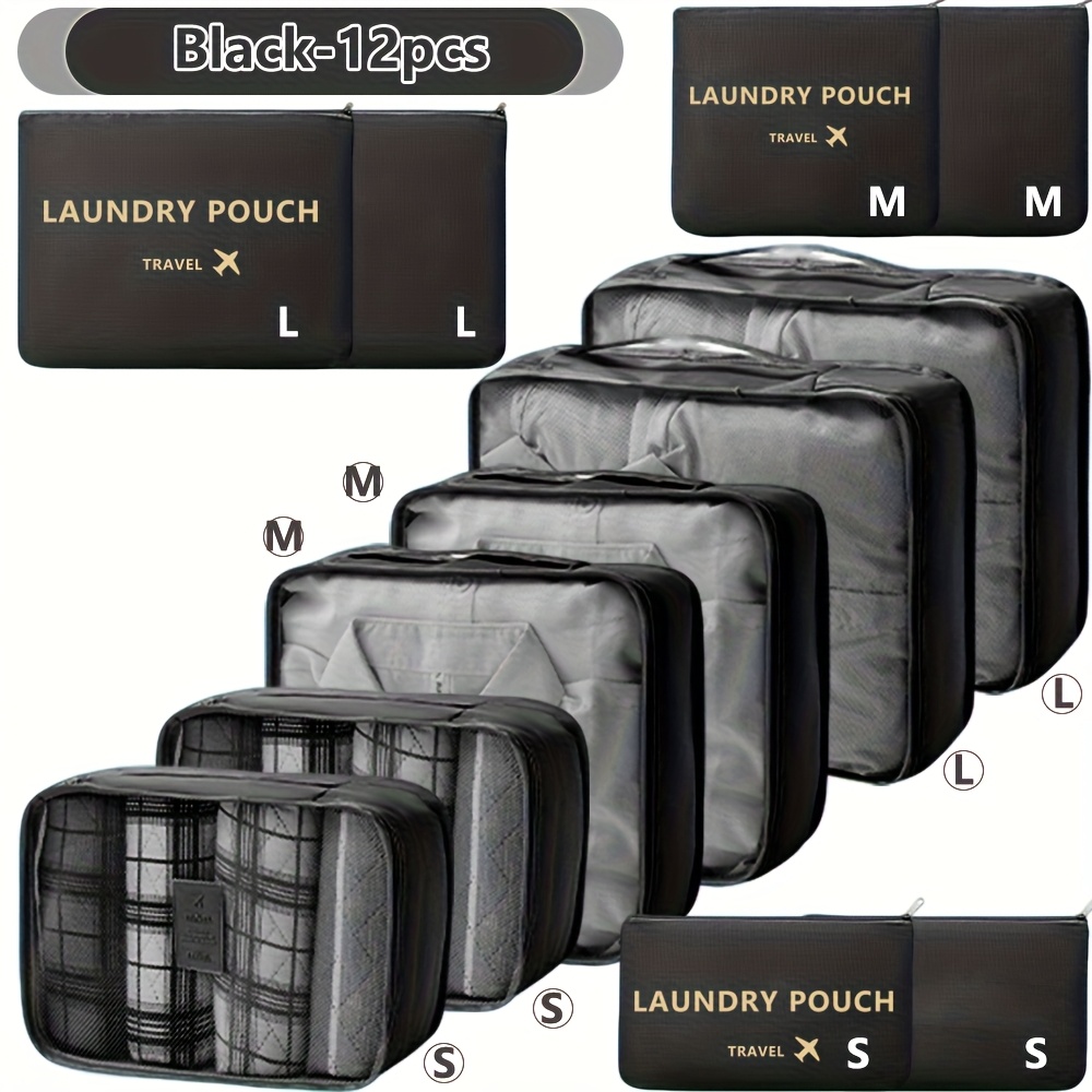 12pcs travel organizer set suitable for luggage organization with zippered inner pockets thickened luggage organizer bag with   compartments for shoes toiletries and clothing