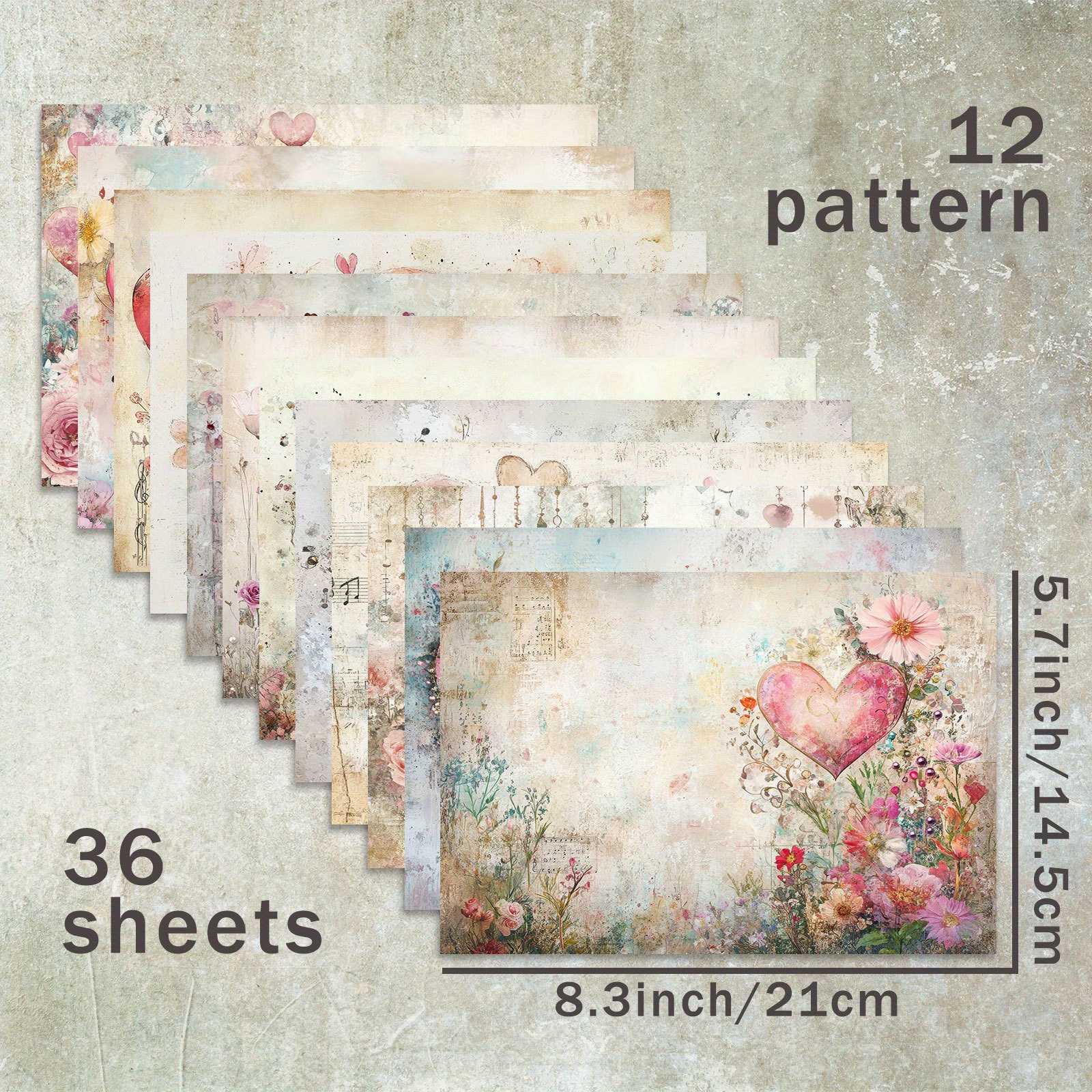 36 Sheets Of A5 (retro Love Floral Music Score Background) Paper, Suitable For Bullet Diary Trash Magazine Greeting Card Background Photo Album And Handicrafts