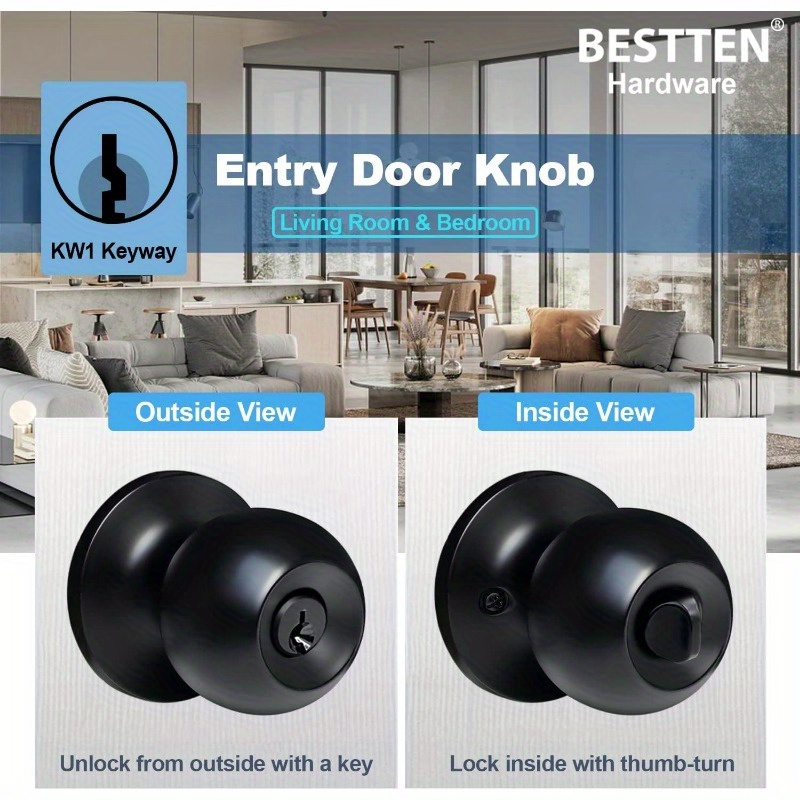 

1/2pcs The Entry Door Knob With Lock Is Essential. Ideal For All Doors, It Has A . Ball And Satin Nickel Offer Style. , It Door Functionality And Aesthetics.