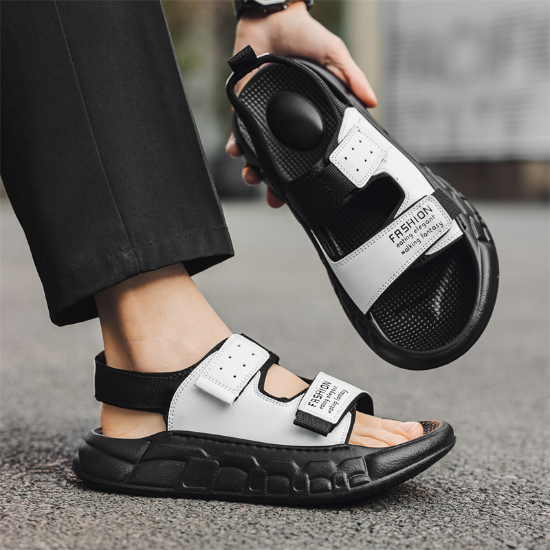 Sandalias para Hombre con Cierre Ajustable de Gancho y Bucle Parte  Transpirable de PU Antideslizante Zapatos Casuale