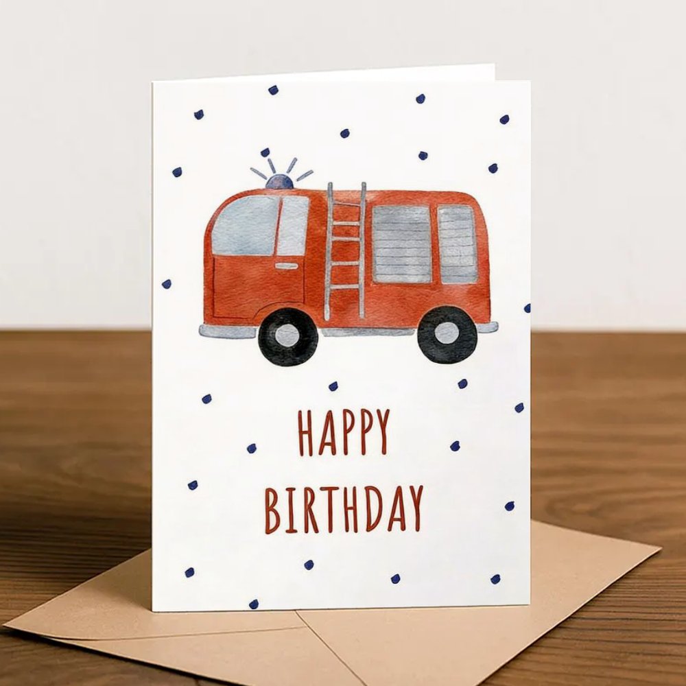 TEMU 1pc Fire Truck Themed Birthday Card Suitable For Women Men - Funny Firefighter Greeting With Envelope, Paper Invitation For &, For Any Occasion