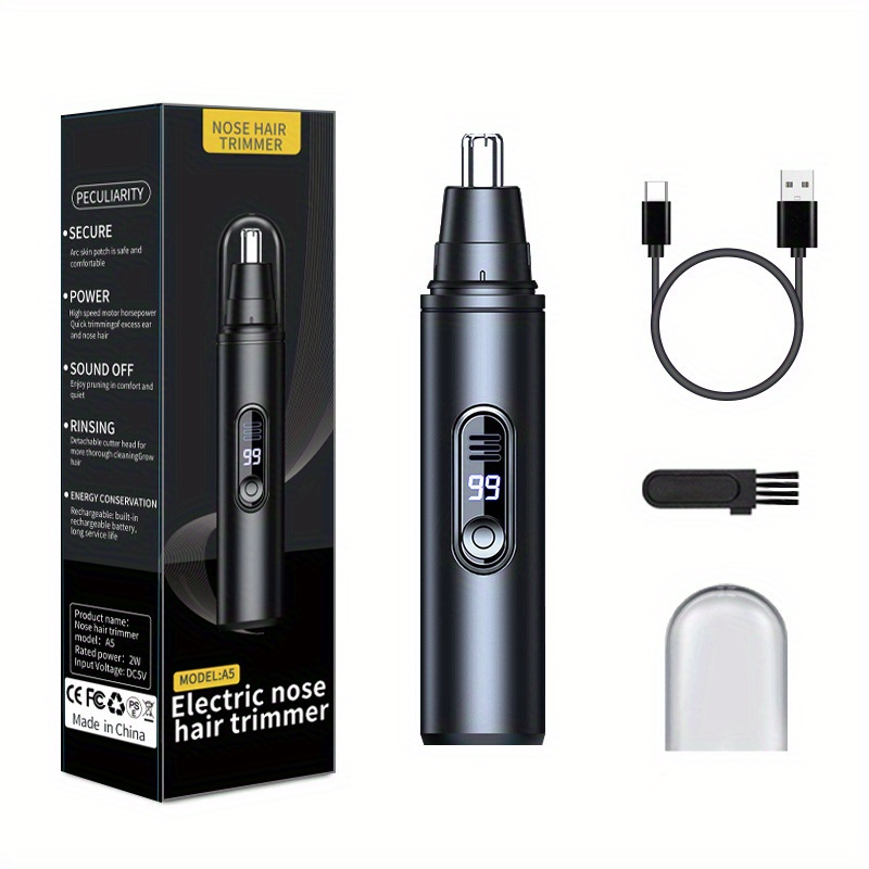 TEMU Electric Nose Hair Trimmer, Facial Hair Removal Device For Men And Women - With Led Display Screen, Usb Charging, Suitable For Trimming Nose