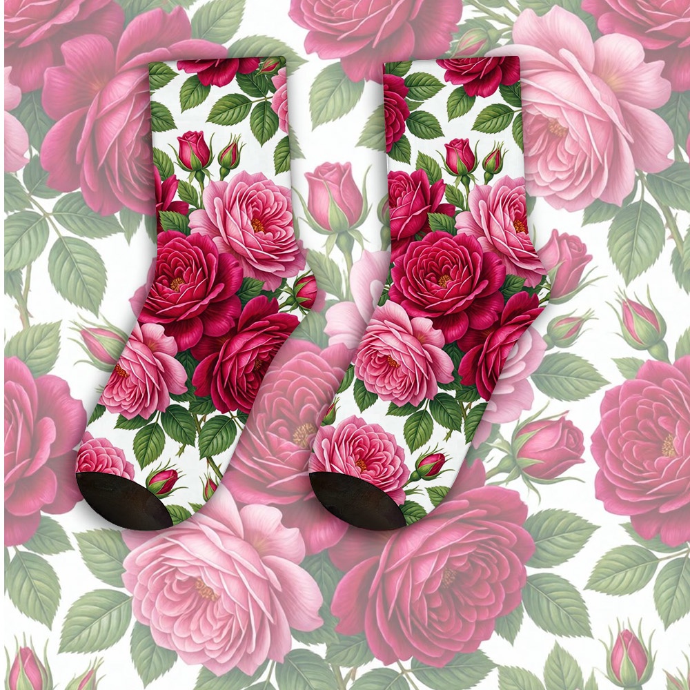 TEMU Une paire de chaussettes uniques à motif floral de roses éclatantes pour femme et homme, entièrement imprimées | Idéales pour costume de fête,