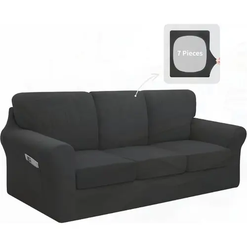 7pcs stretch couch cover washable sofa cover set for 3 backrest and seat cushion couch antislip sofa slipcover furniture protector with elastic bottom large dark grey