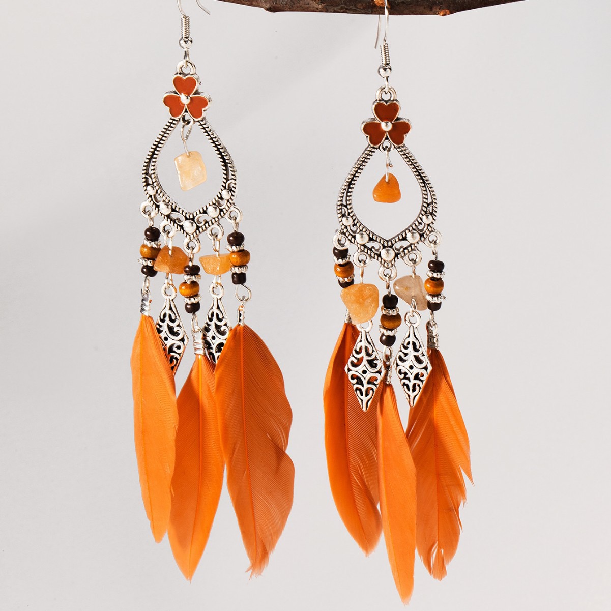 Women's Bohemian Feather Tassel Long Dangle Earrings