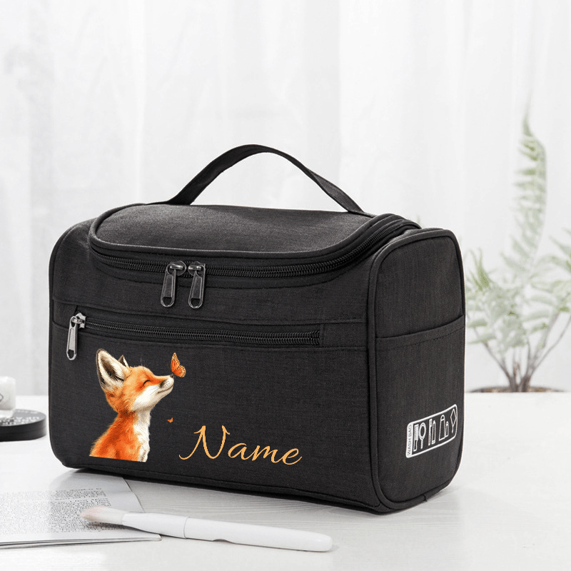 TEMU Sac à Cosmétiques Personnalisé avec Motif Renard et Papillon, Lettres Personnalisées, Poches en et Grande Ouverture pour un Facile aux