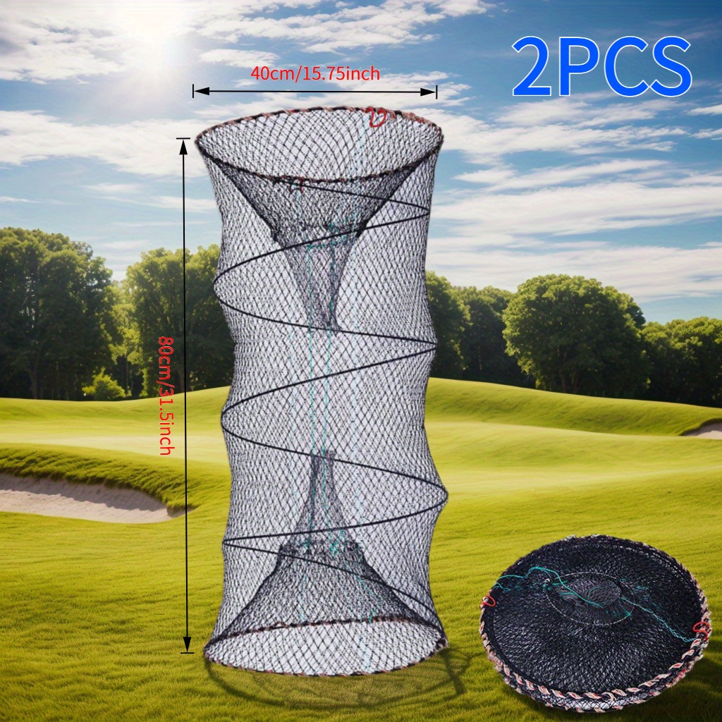 Image of 2pcs Heavy-duty Collapsible Fishing Trap Nets, Shrimp And Crab Cages, Portable Spiral Support Frame, Stream & Lake Fishing Gear With Foldable Tackle，soft Lures