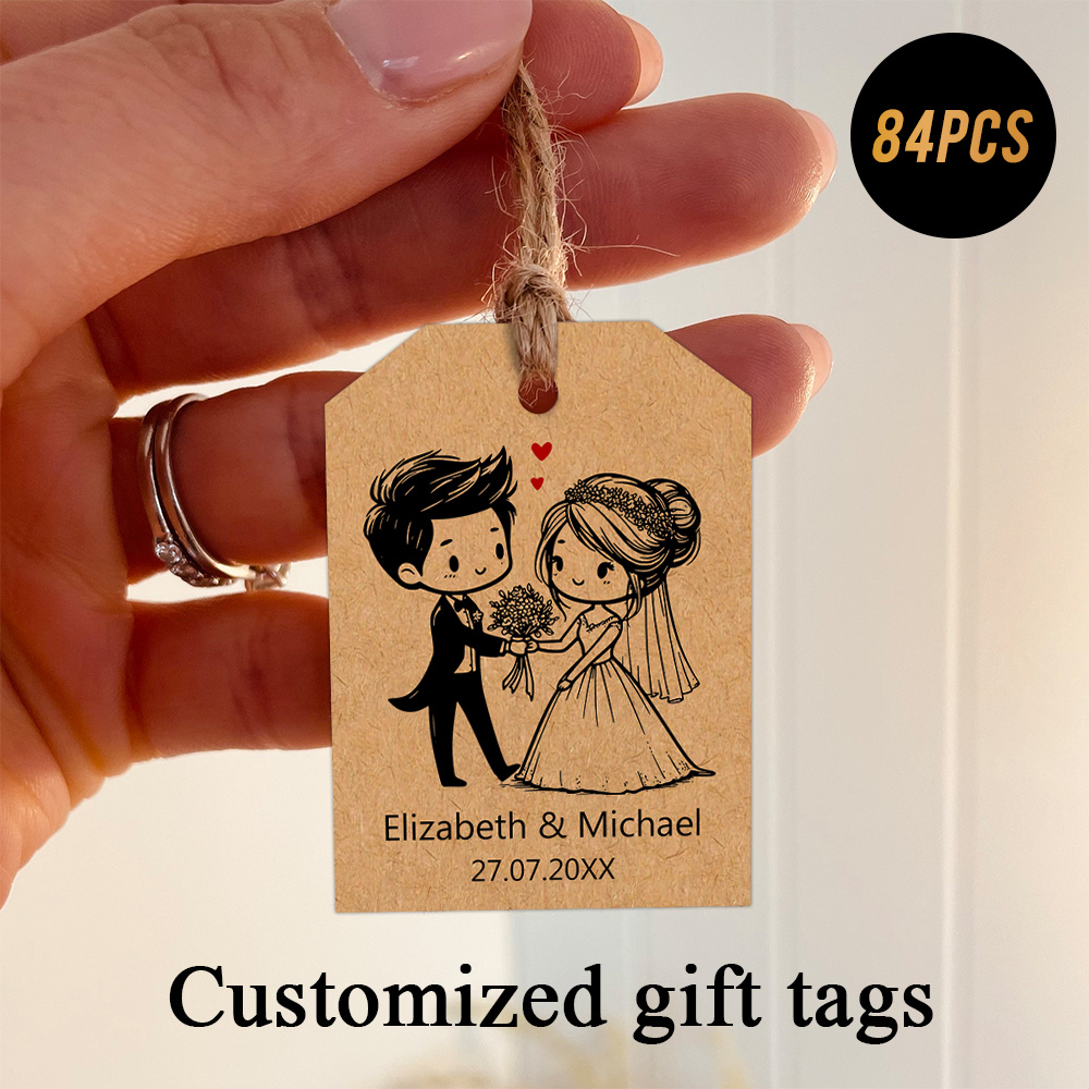 TEMU 42pz/84pz Etichette Personalizzate per Matrimonio con Spago di Iuta - Etichette Adatte per Bomboniere, Confezioni Regalo, Decorazioni , Articoli