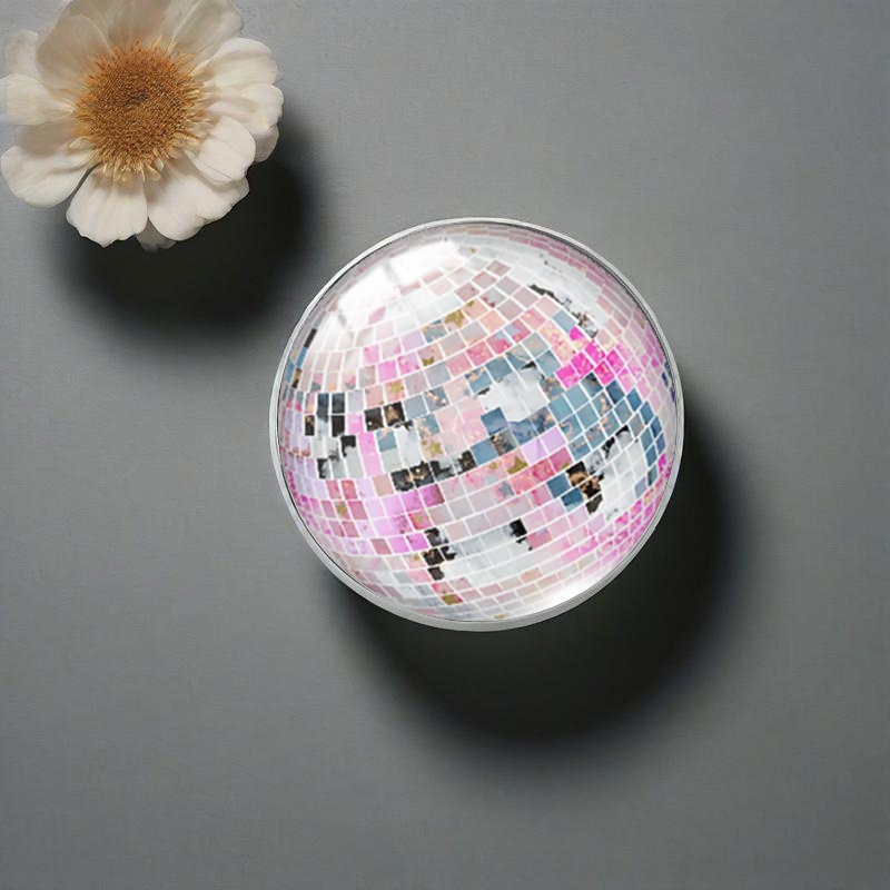 Colorful Disco Light Ball Picture Round Brooch Handmade Clothes Backpack Accessories Gift
