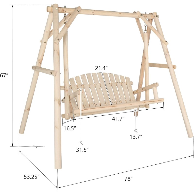 [Heavy Duty Swing] Bonnlo Heavy Duty 880 LBS Wooden Patio Porch Swing with A-Frame Stand, Hanging Swing Bench Chair with Frame for Outside, Yard, Garden (Rustic Sequoia Dusk/Natural)