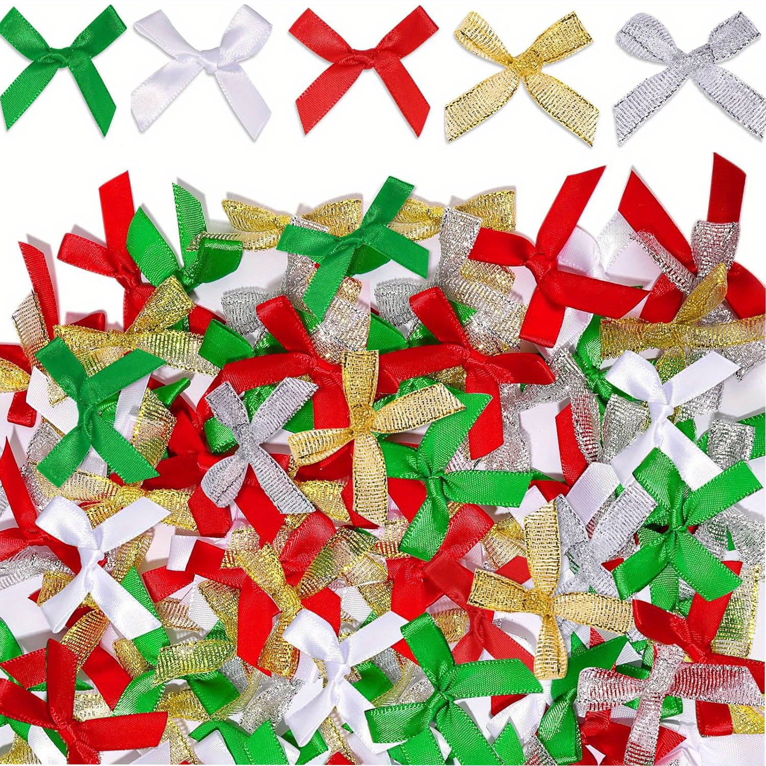 TEMU 120 mini nœuds de Noël , vert, argenté, doré et blanc, parfaits pour de cadeaux, les loisirs créatifs et la décoration des arbres