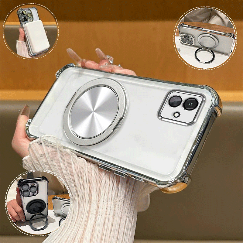 TEMU Case For A07 A06 A05 A04 A04e Phone Clear Softcase Stylish Plated 360°spin Ring Magnetic Folding Stand Holder Shock-resistant Transparent