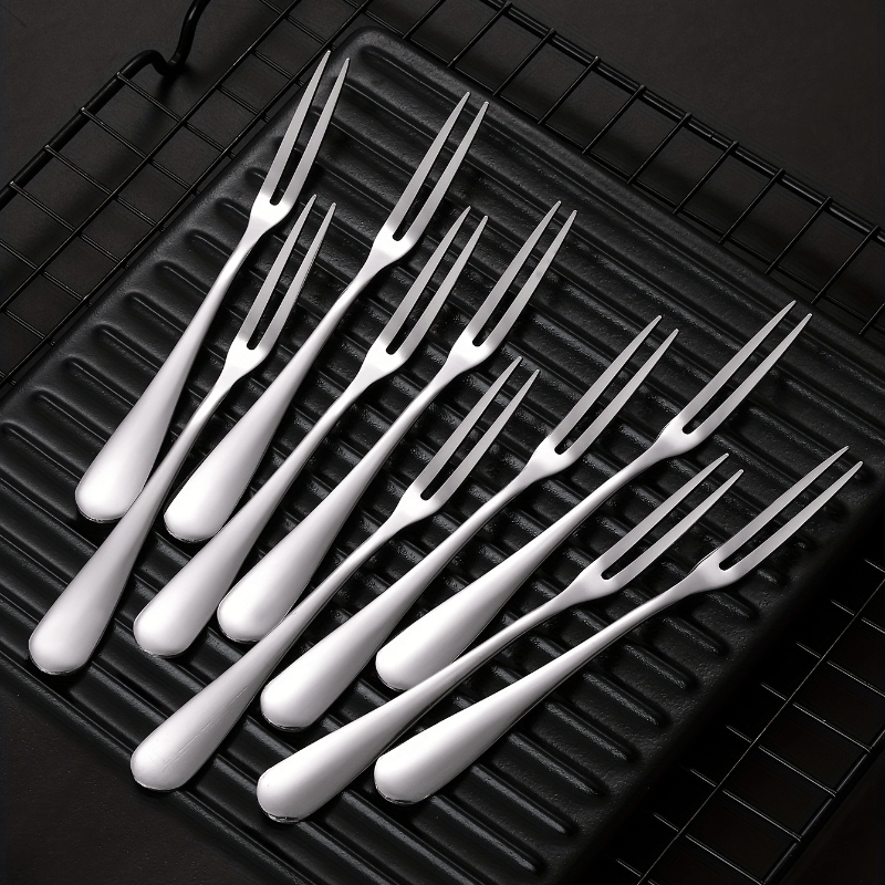 

10pcs Stainless Steel Fruit & Dessert Forks - Modern, Reusable Salad & Cake Forks For Home And Restaurant Use