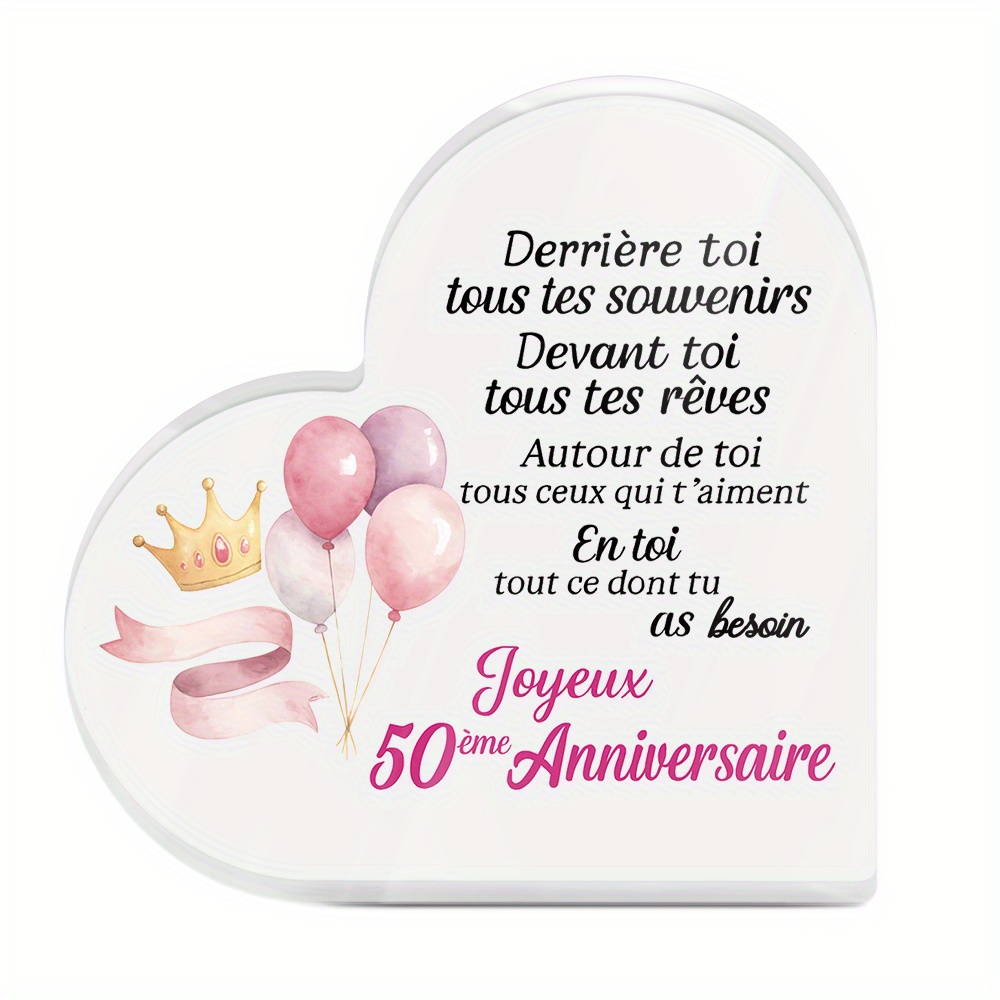 TEMU Plat 2D, Plat 2D Putuo Decor 1 pièce Panneau Acrylique Français de Cœur pour Table, 50ème Anniversaire, Décoration de Bureau pour Fête