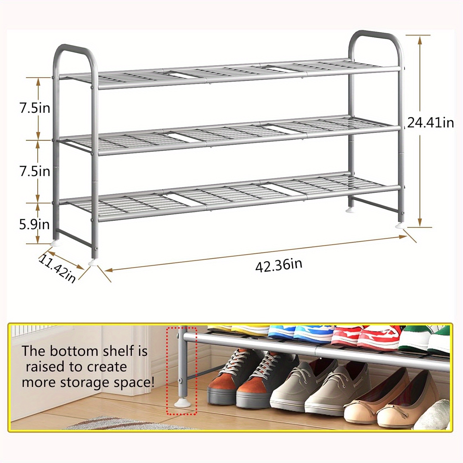 shoe rack with 3   storage suitable for wardrobe entrance   details 2