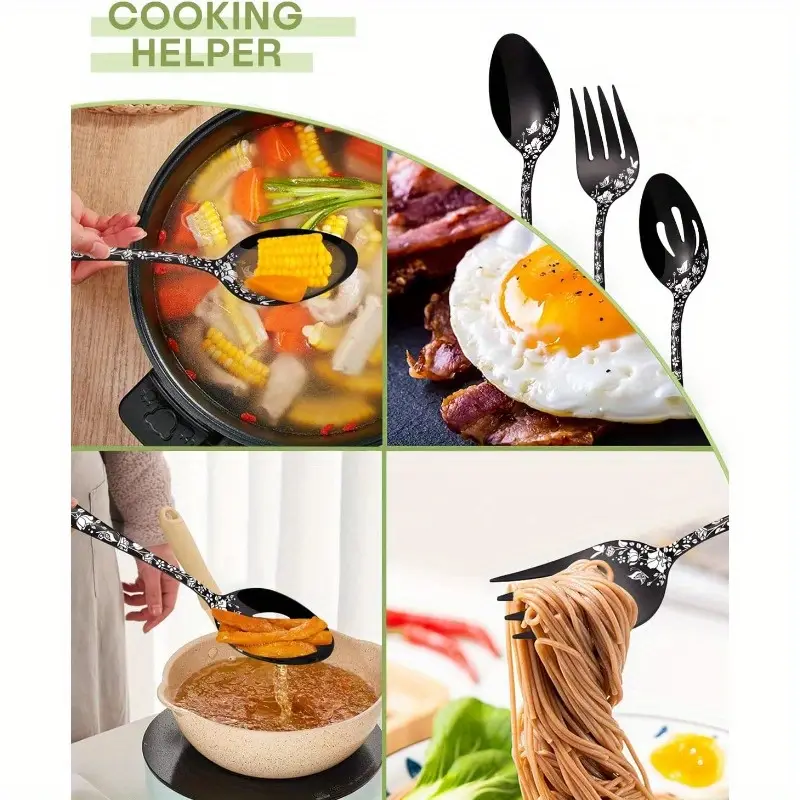 serving utensils set black 5pcs large hostess set stainless steel flatware serving set ideal for buffet catering party polished dishwasher safe Product details 5