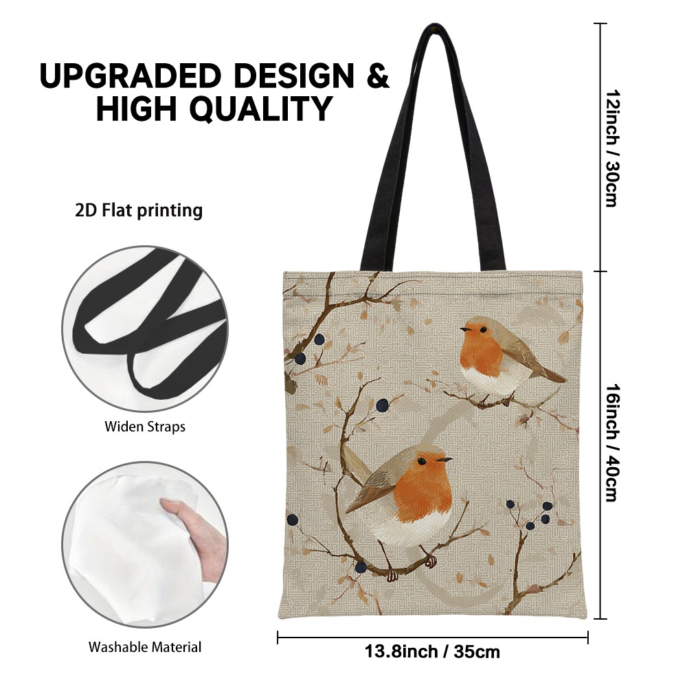 TEMU 1pc 1-robin Branch Reusable Grocery Tote Bag & Crossbody Handbag - Lightweight Durable Suitable For Graduation Gifts, Mother' Day,, Ramadan,