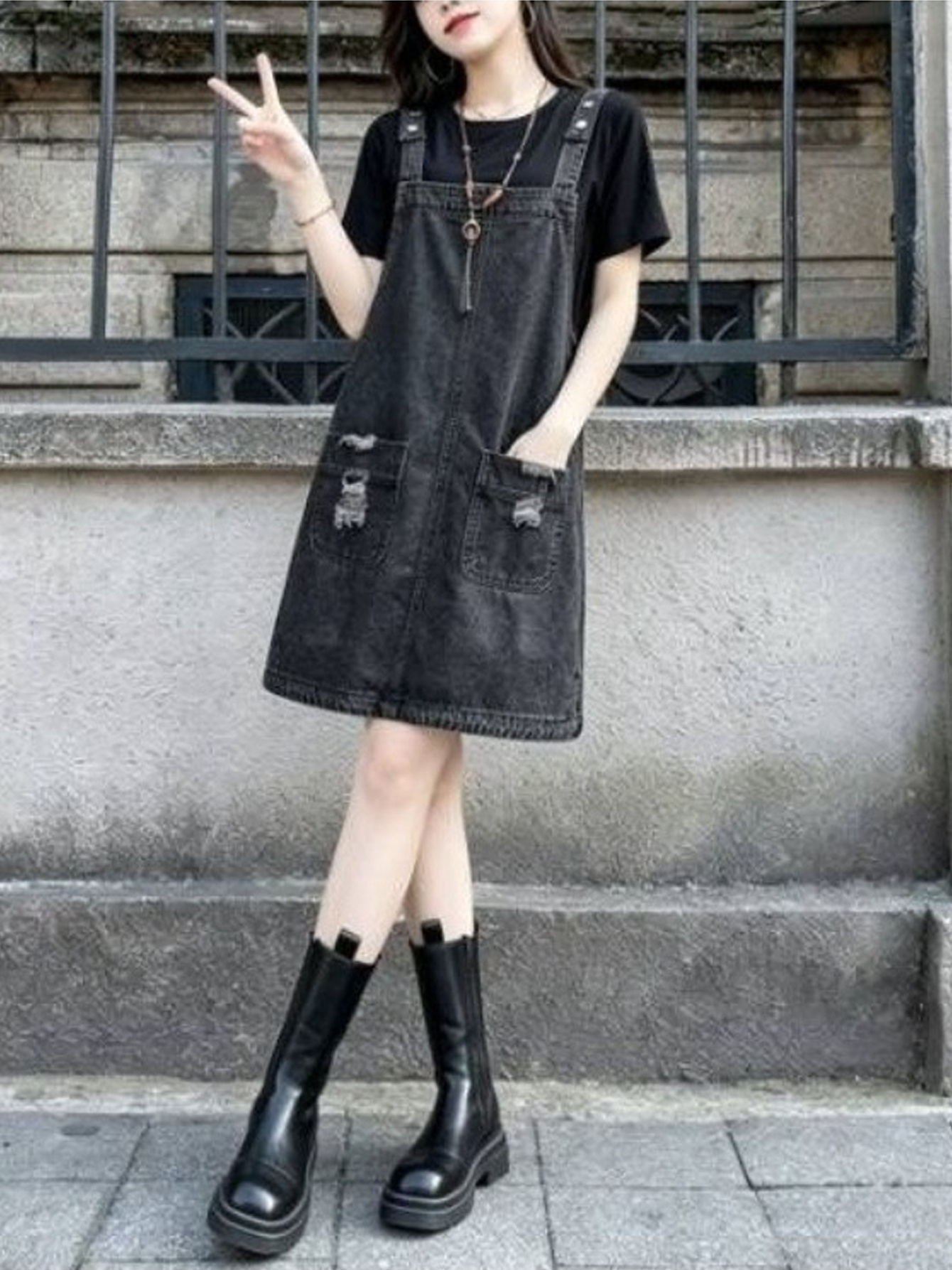 denim dress edikted Overall Mini - Blue Knee-length Bridesmaid Dresses do not dry clean. Engraving:No Summer Lawn Dress Design