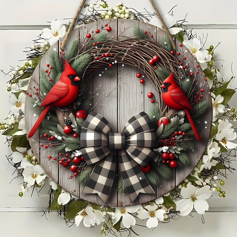 

1pc Vintage Christmas Wreath Wall Hanging Sign, 8x8 Inch Manufactured Wood Decorative Plaque, Theme, English Language, Porch Decor, No Battery Required