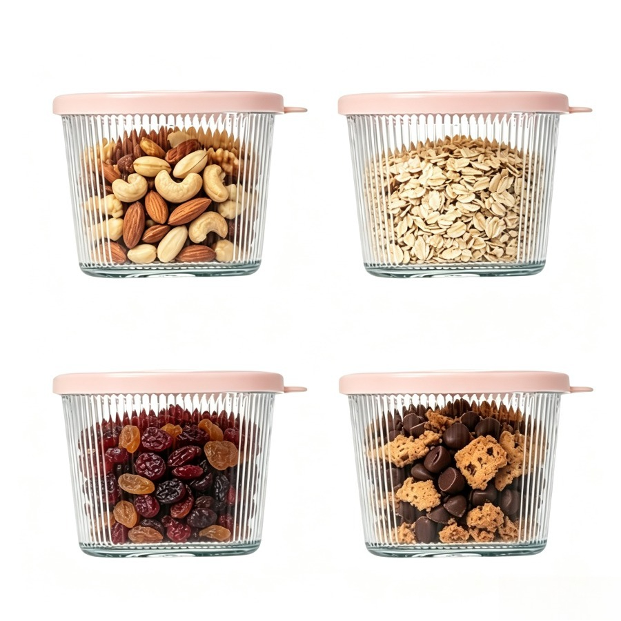 TEMU Juego de 4 cuencos de cristal transparente con - Cuencos para mezclar con para salsas, aderezos, , postres, , avena, tarros de cristal para