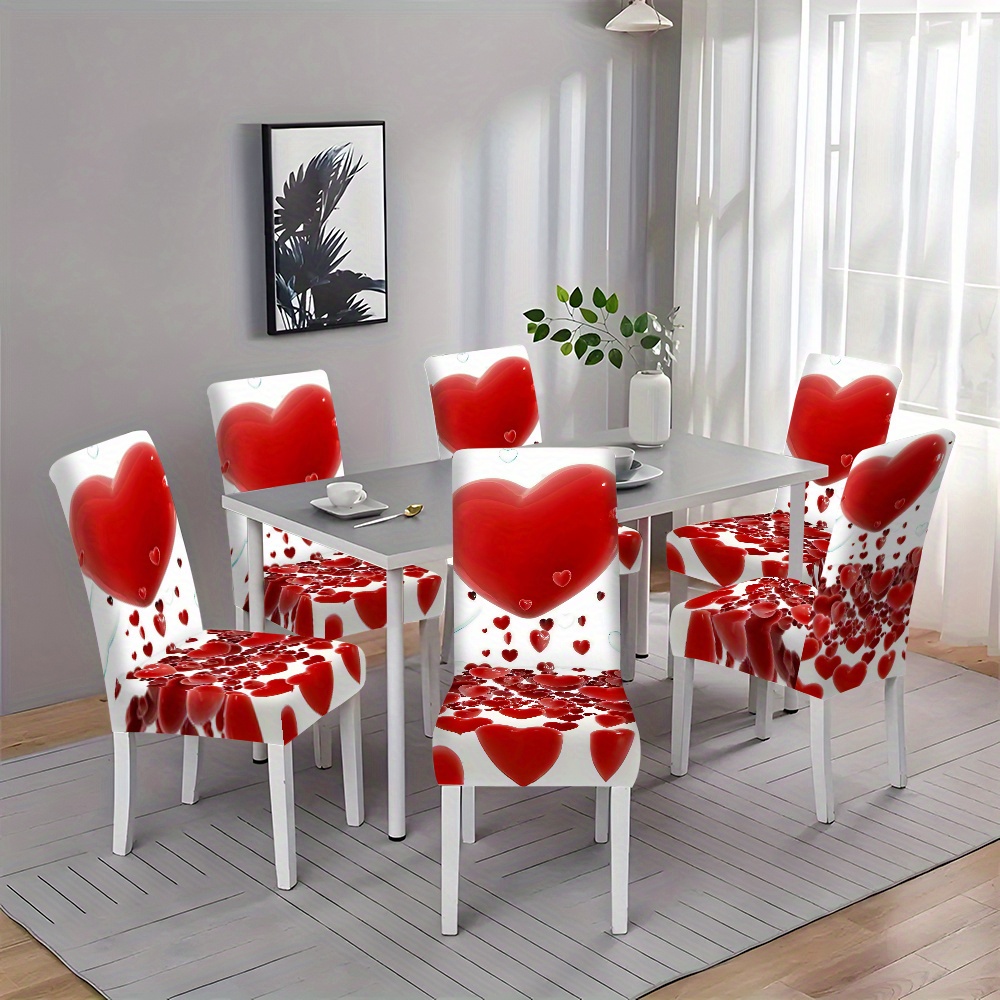 

2pcs/4pcs/6pcs Valentine's Day Love Pattern Printed Chair Covers Hotel Home Use One-piece Chair Cover Universal Home Dining Table Living Room Kitchen Decoration Chair Cover