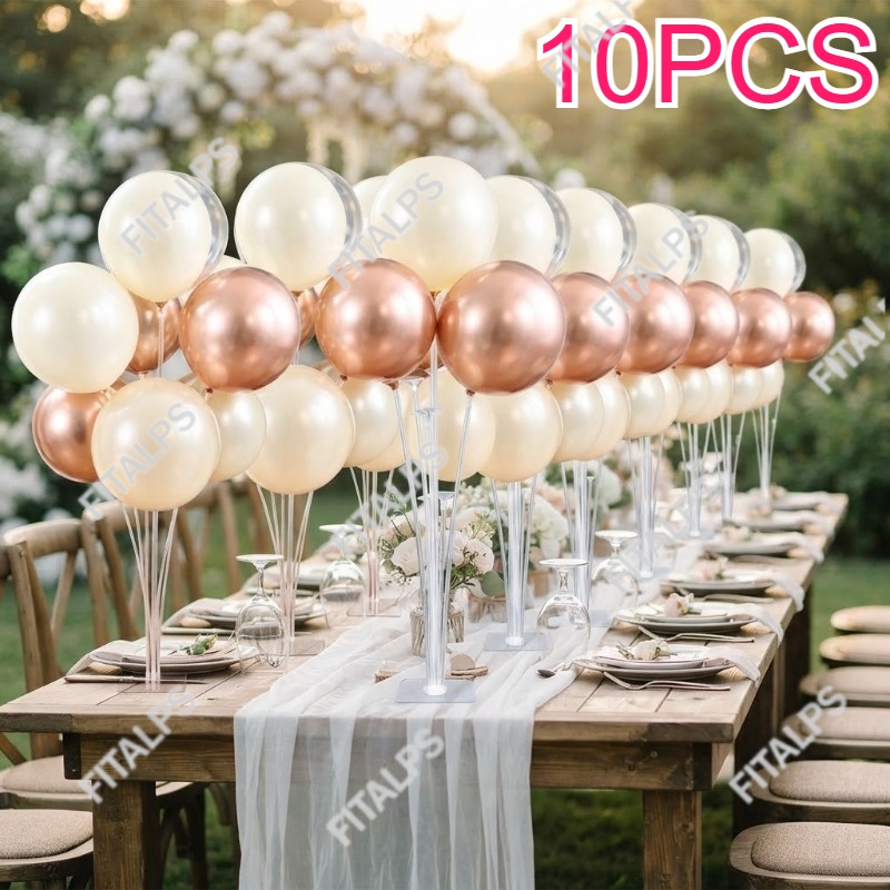 TEMU Lot de 10 supports à ballons réutilisables avec 8 porte-ballons - Présentoir de table adhésif adapté pour décoration de ballons flottants pour