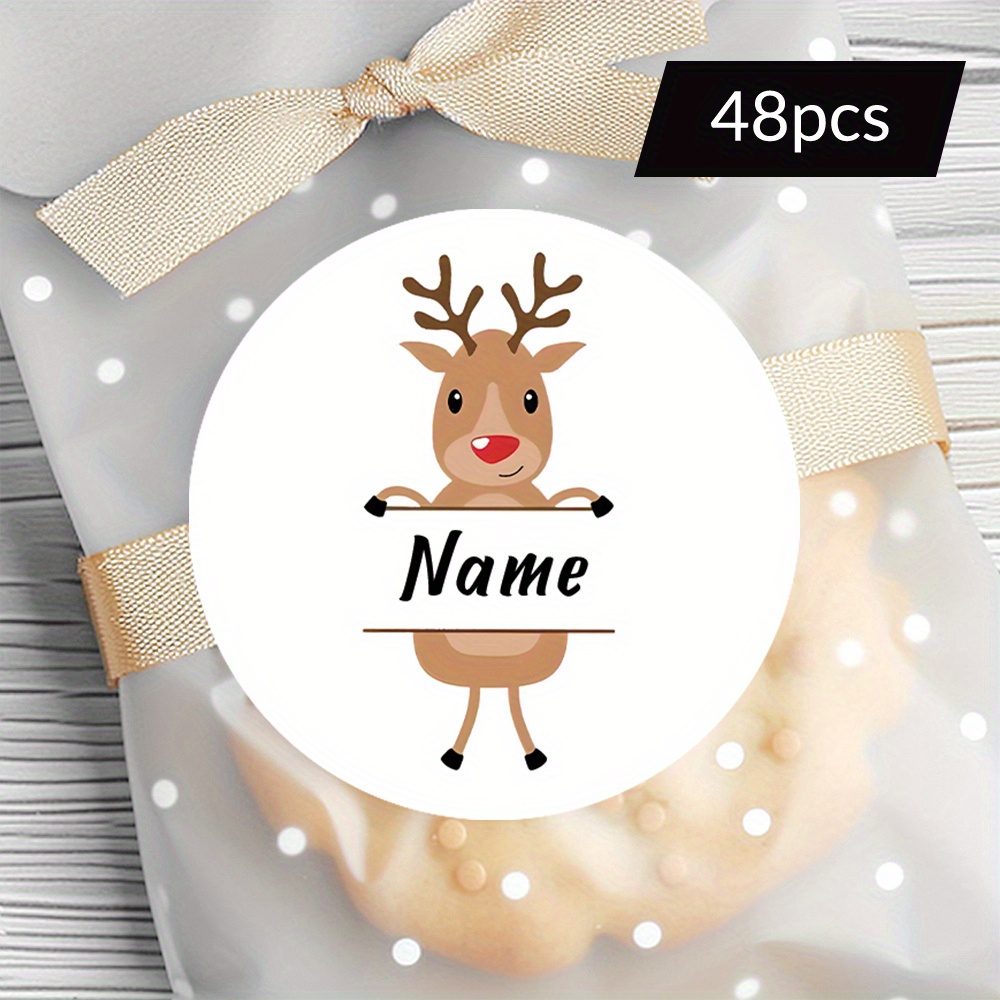 TEMU Custom Sets Of 48 Or 96 Round Stickers Featuring A Reindeer Holding Design, Personalized Messages, Conveying Christmas Wishes, Crafty Notes,