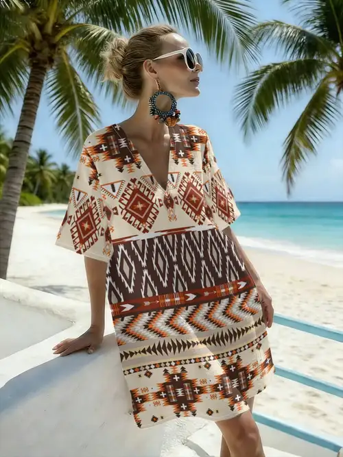 aztec beach dress FAIRY SEASON Aztec Crochet Beach Cover Up, Sleeveless Festival Boho Resort Dress